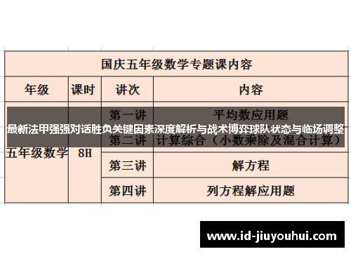 最新法甲强强对话胜负关键因素深度解析与战术博弈球队状态与临场调整