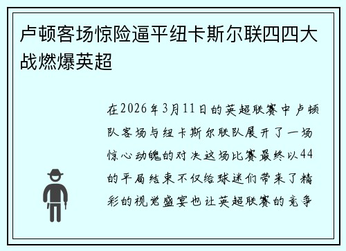 卢顿客场惊险逼平纽卡斯尔联四四大战燃爆英超